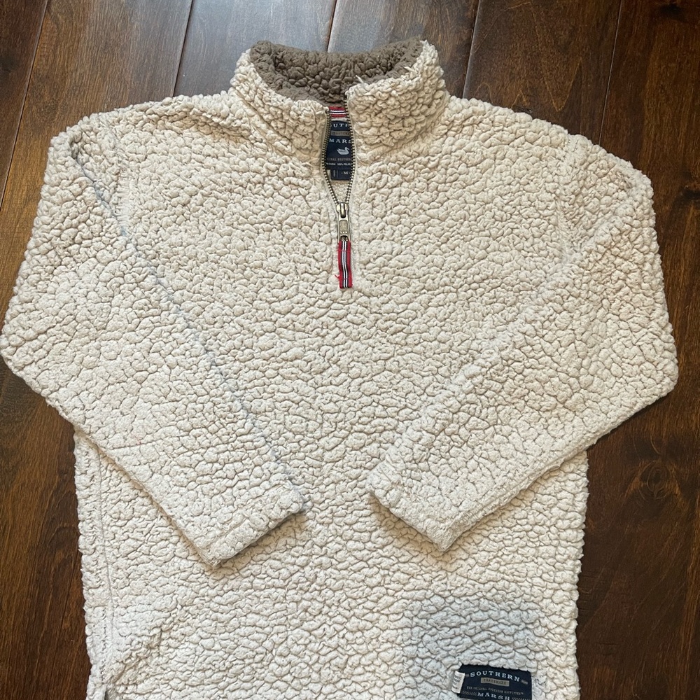 Southern Marsh Boy’s Cream Sherpa 1/4 zip Pullover